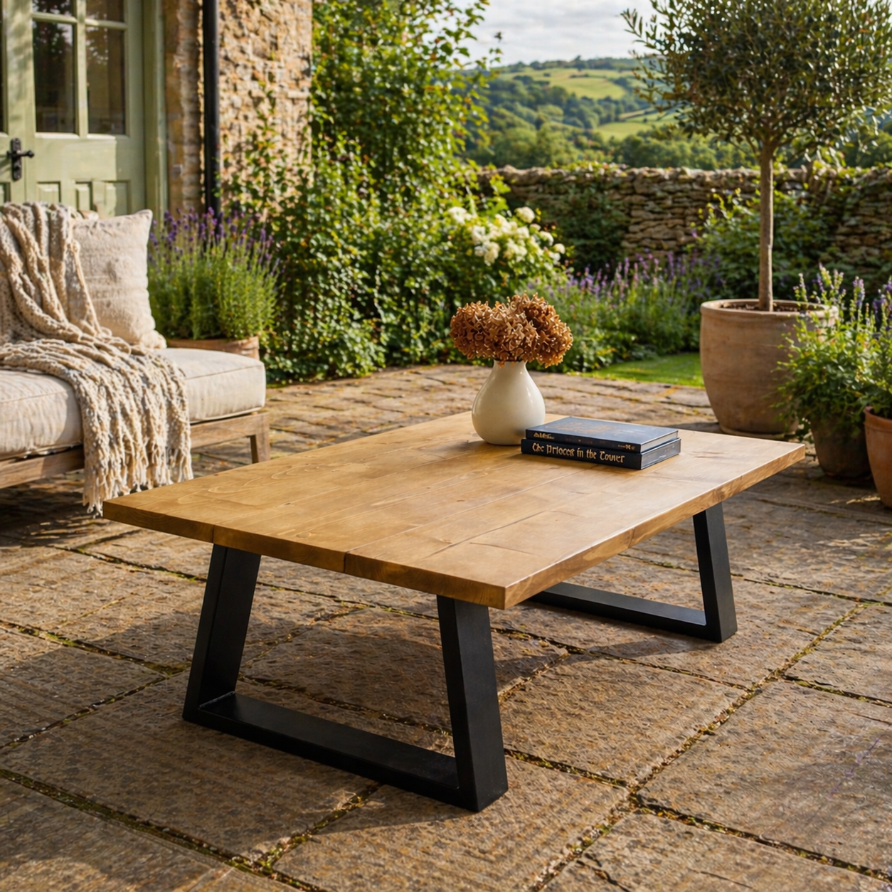 Garden Coffee Table -  Trapeze Frame Legs