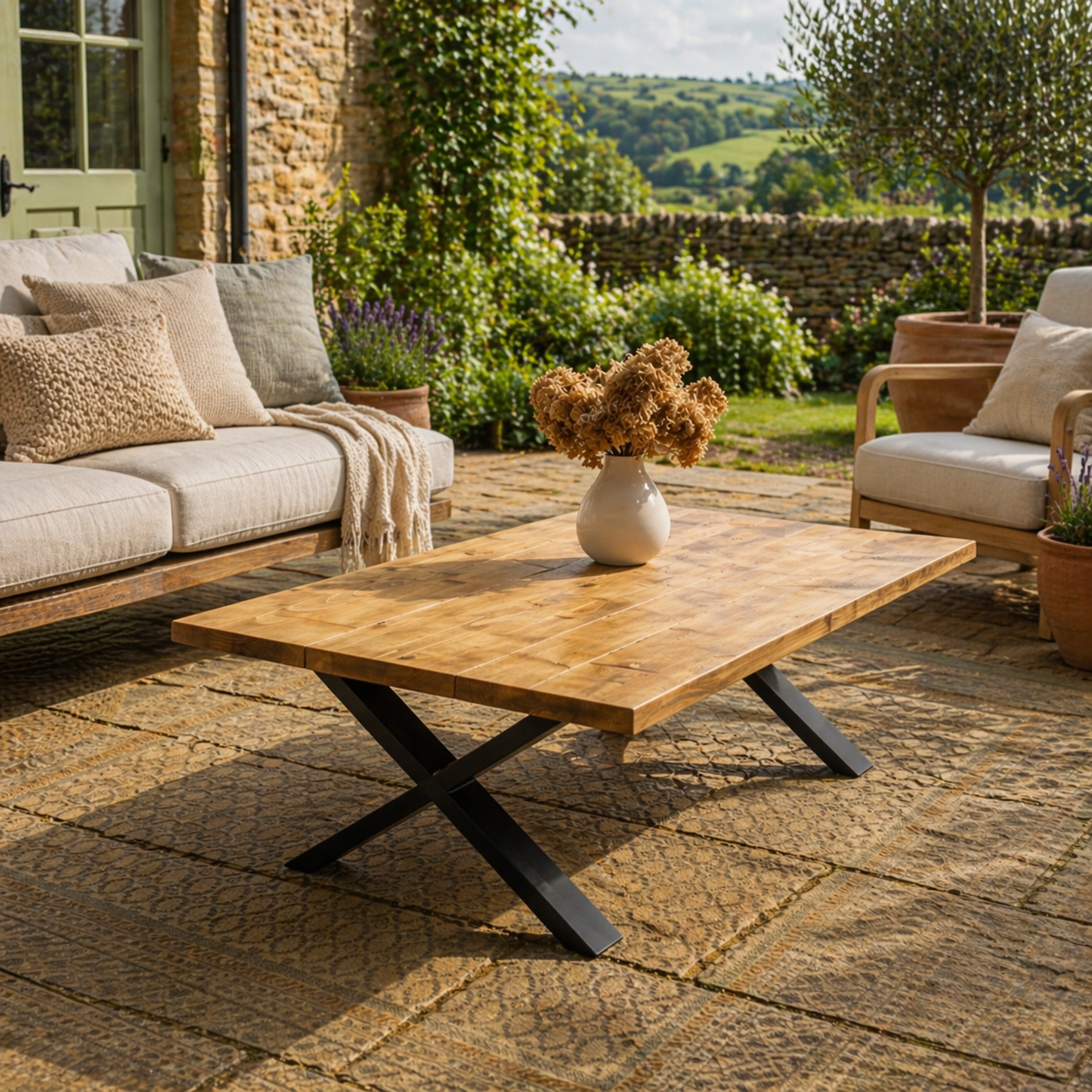 Garden Coffee Table - X Frame Legs